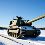 A K9 Thunder self-propelled howitzer captured in a dynamic moment, positioned in a vast, snow-covered Nordic landscape. Its tracks are slightly kicking up snow, suggesting recent movement or preparation for quick relocation, embodying the "shoot-and-scoot" capability. The powerful cannon is elevated, set against a dramatic, clear, cold sky. The scene is depicted with accurate detailing, showcasing its robust design and powerful presence. Professional military photography, high quality, photorealistic, cinematic lighting, natural body proportions, correct proportions, well-formed hands (if any crew visible, fully clothed in appropriate attire). safe for work, appropriate content, professional, family-friendly.