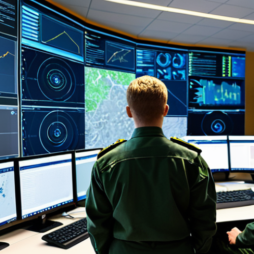 Home 9 A diverse group of professional Swedish Armed Forces personnel, fully clothed in modern, modest, appropriate military attire, collaborating intently in a high-tech, brightly lit operations center. Large interactive screens display complex data visualizations, network diagrams, and strategic information. The individuals are focused on analysis and problem-solving, with natural poses, perfect anatomy, correct proportions, well-formed hands, and proper finger count. This is a safe for work, appropriate content, family-friendly depiction, showcasing a professional and high-quality, realistic photograph.