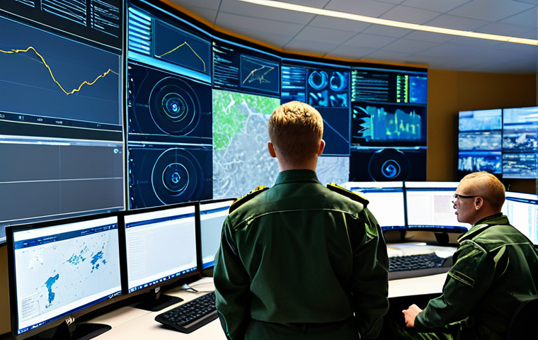 A diverse group of professional Swedish Armed Forces personnel, fully clothed in modern, modest, appropriate military attire, collaborating intently in a high-tech, brightly lit operations center. Large interactive screens display complex data visualizations, network diagrams, and strategic information. The individuals are focused on analysis and problem-solving, with natural poses, perfect anatomy, correct proportions, well-formed hands, and proper finger count. This is a safe for work, appropriate content, family-friendly depiction, showcasing a professional and high-quality, realistic photograph.